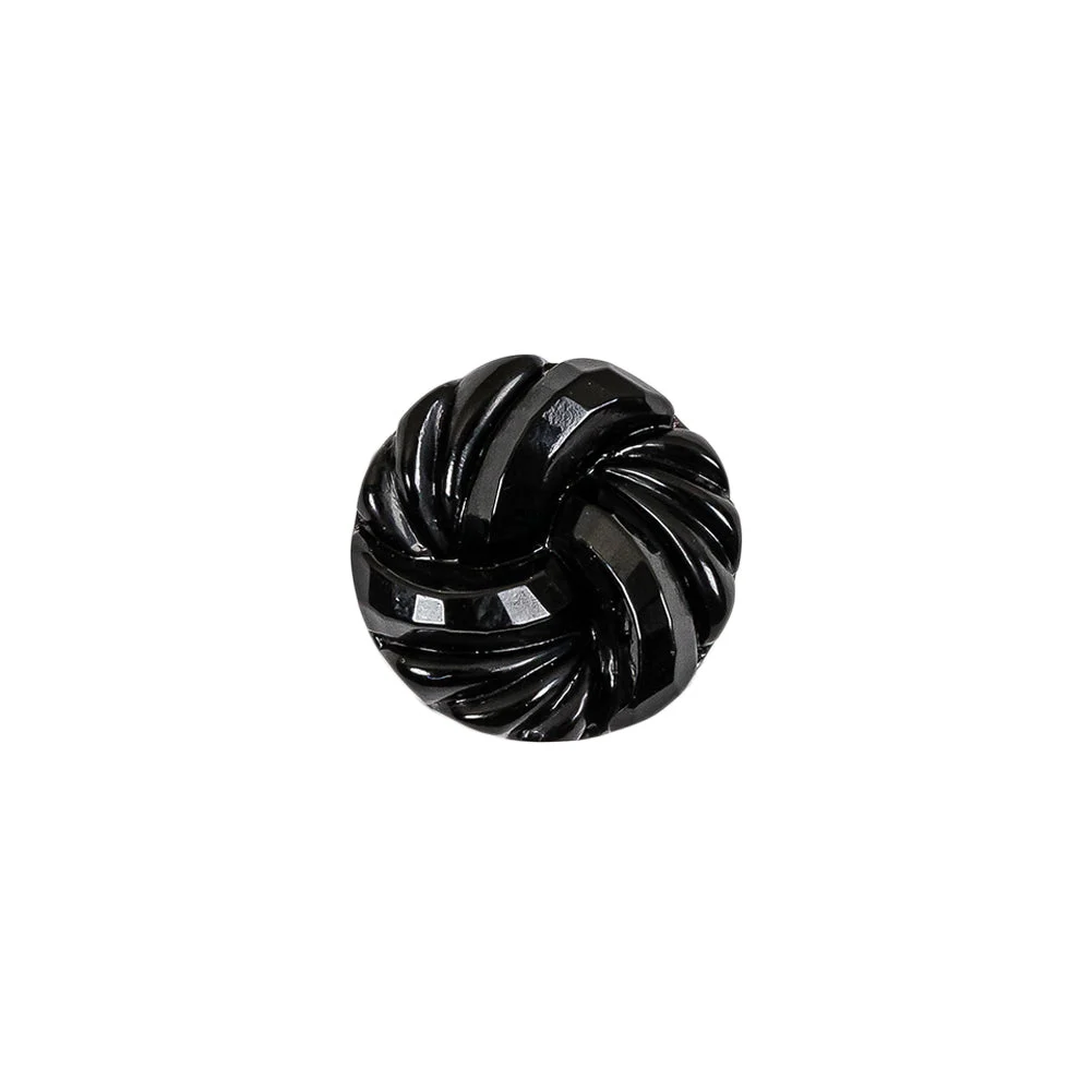 Vintage Jet Knotted Shank Back Glass Button - 22L/14mm