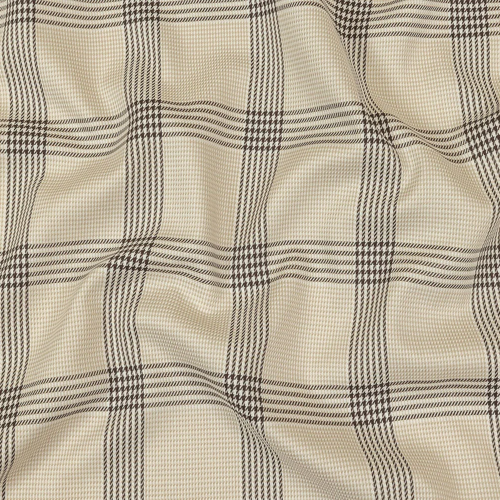 Beige, Brown and White Glen Plaid Twill Cotton Shirting