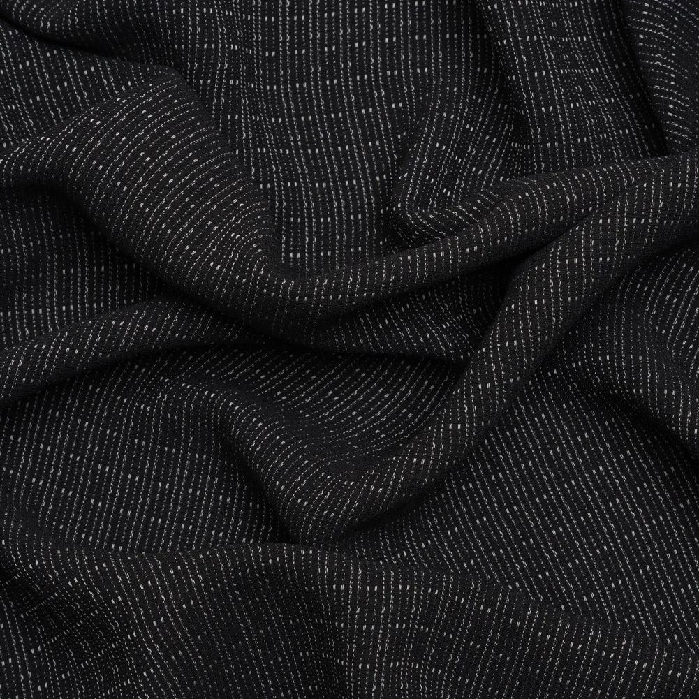 Black and Gray Dashes and Stripes Drapey Polyester Woven