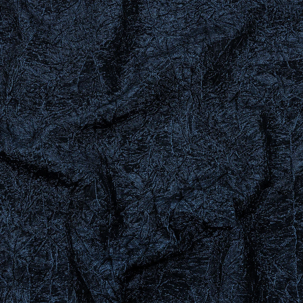 Astrolabe Metallic Black and Navy Crinkled Luxury Brocade with Black Backing