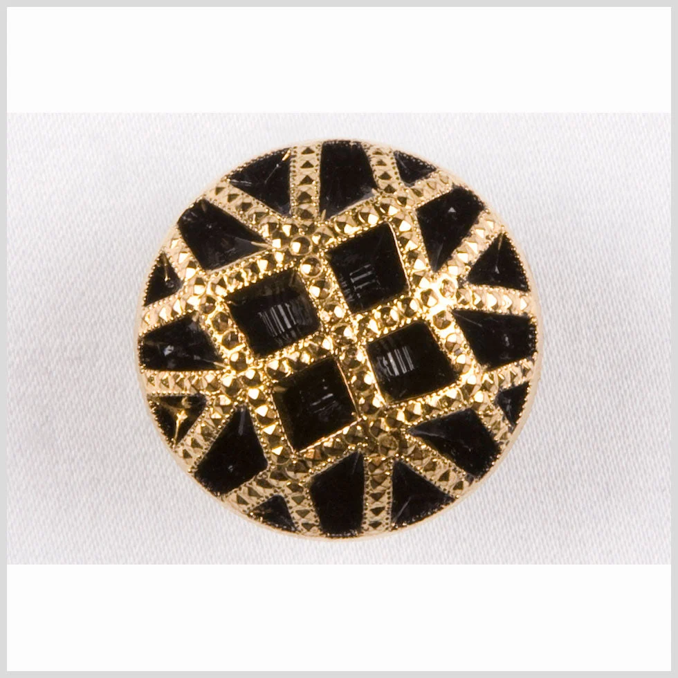 Black and Gold Studded Glass Shank Back Button - 18L/11.5mm