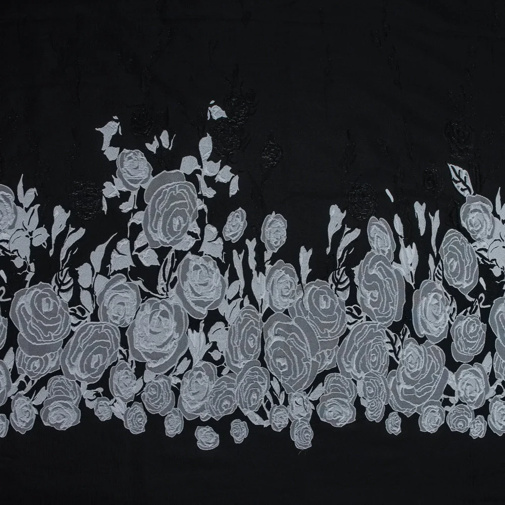 Black and Silver Rose Jacquard Panel