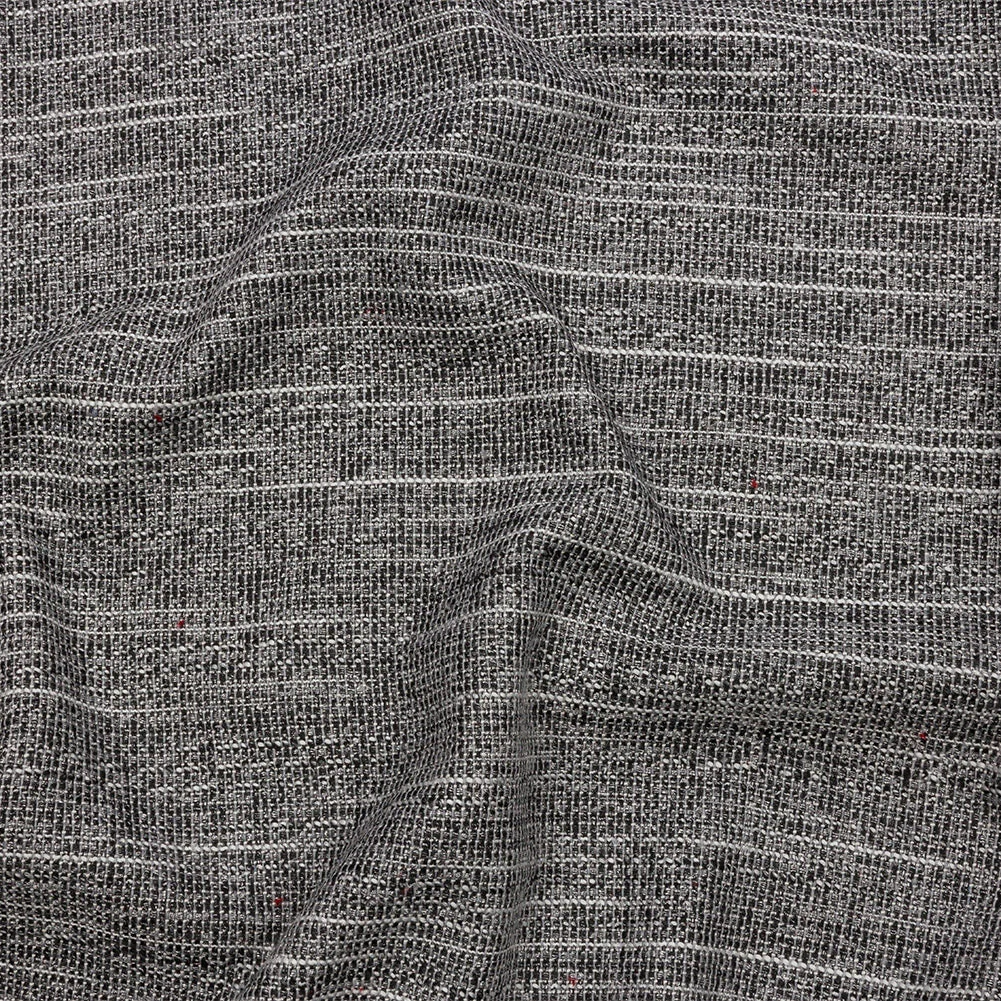 Black, White and Silver Metallic Polyester Tweed