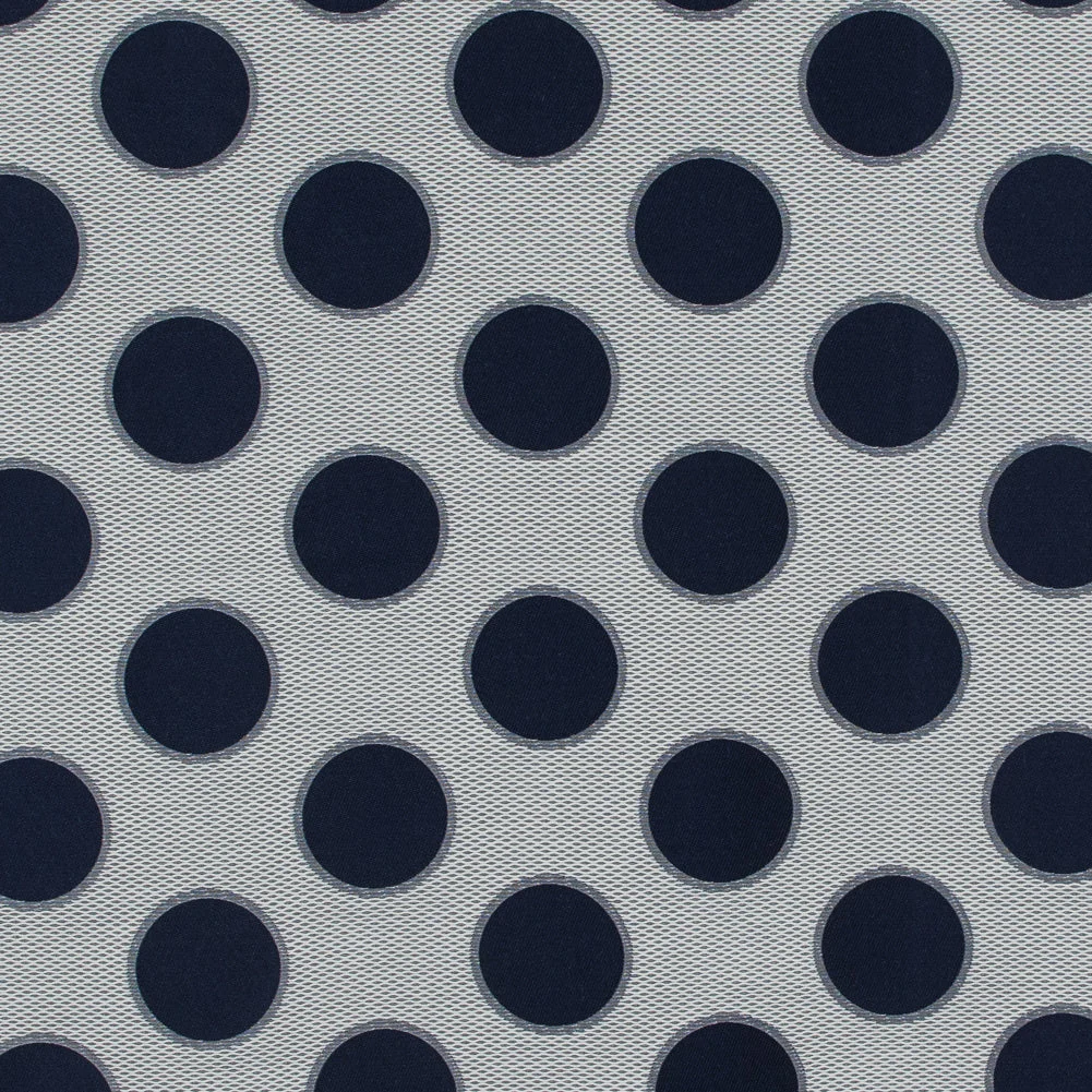 Blue and White Circle Jacquard Mesh