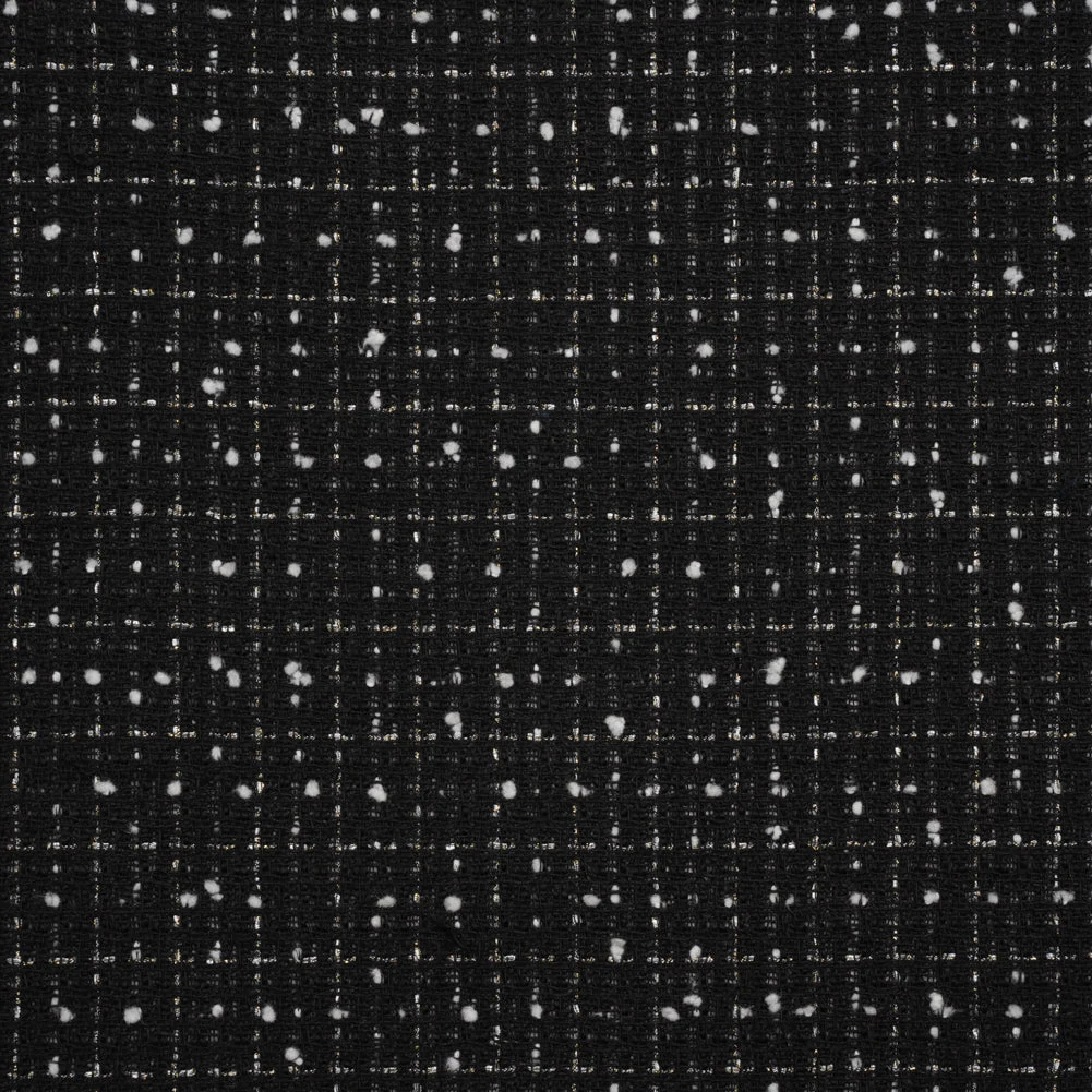 Boucle Tweed - Black, White and Metallic Gold Windowpane Checks