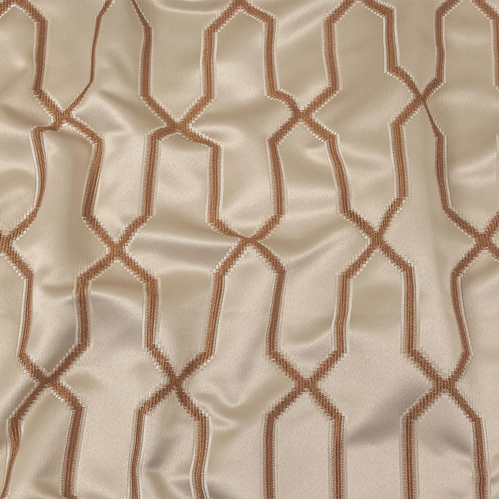 British Imported Copper Satin-Faced Geometric Drapery Jacquard