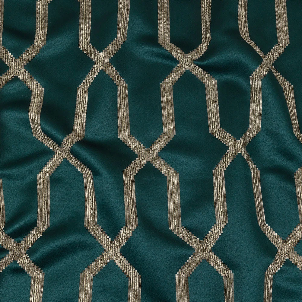British Imported Peacock Satin-Faced Geometric Drapery Jacquard