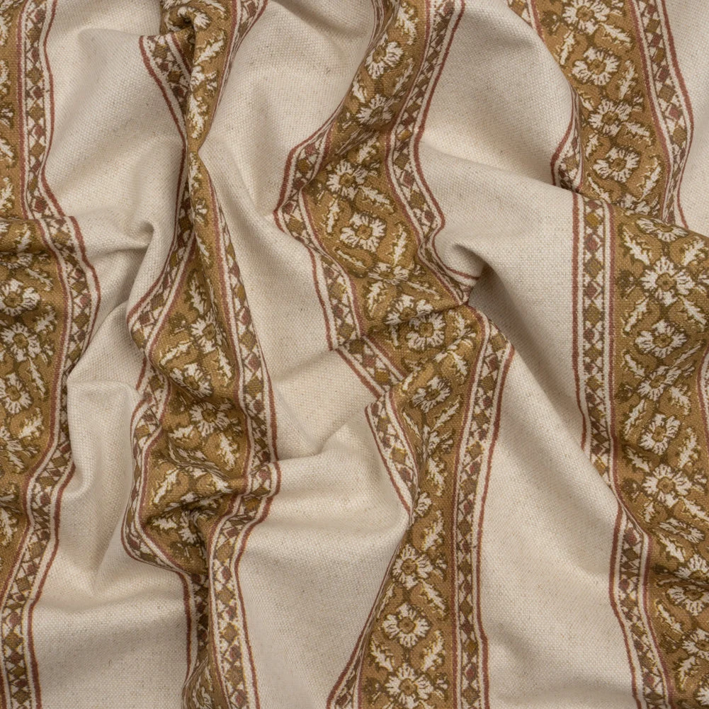 Brushed Cotton and Linen Canvas - Cider Flowers and Diamonds Stripes - British Imported