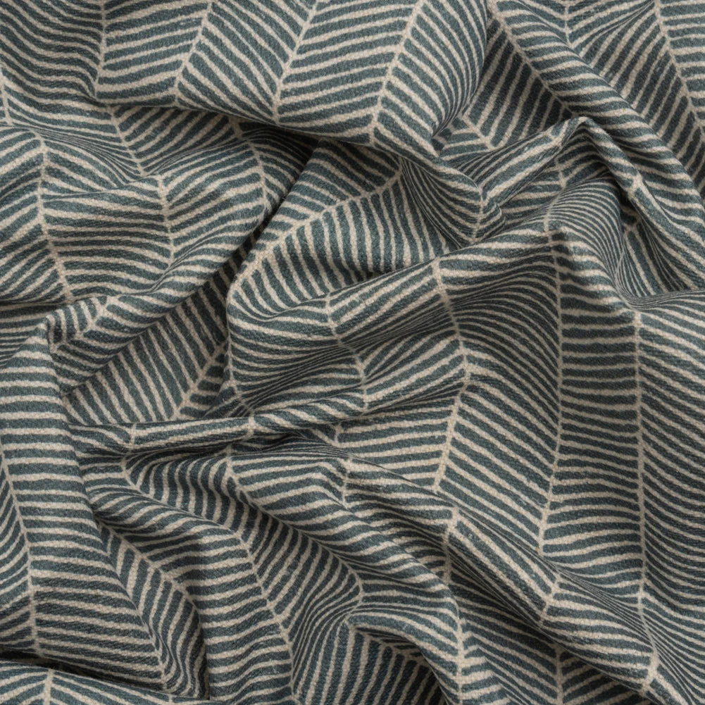 Brushed Cotton and Linen Canvas - Indigo Painterly Herringbone - British Imported