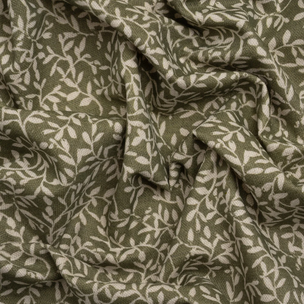 Brushed Cotton and Linen Canvas - Oregano Little Vines - British Imported
