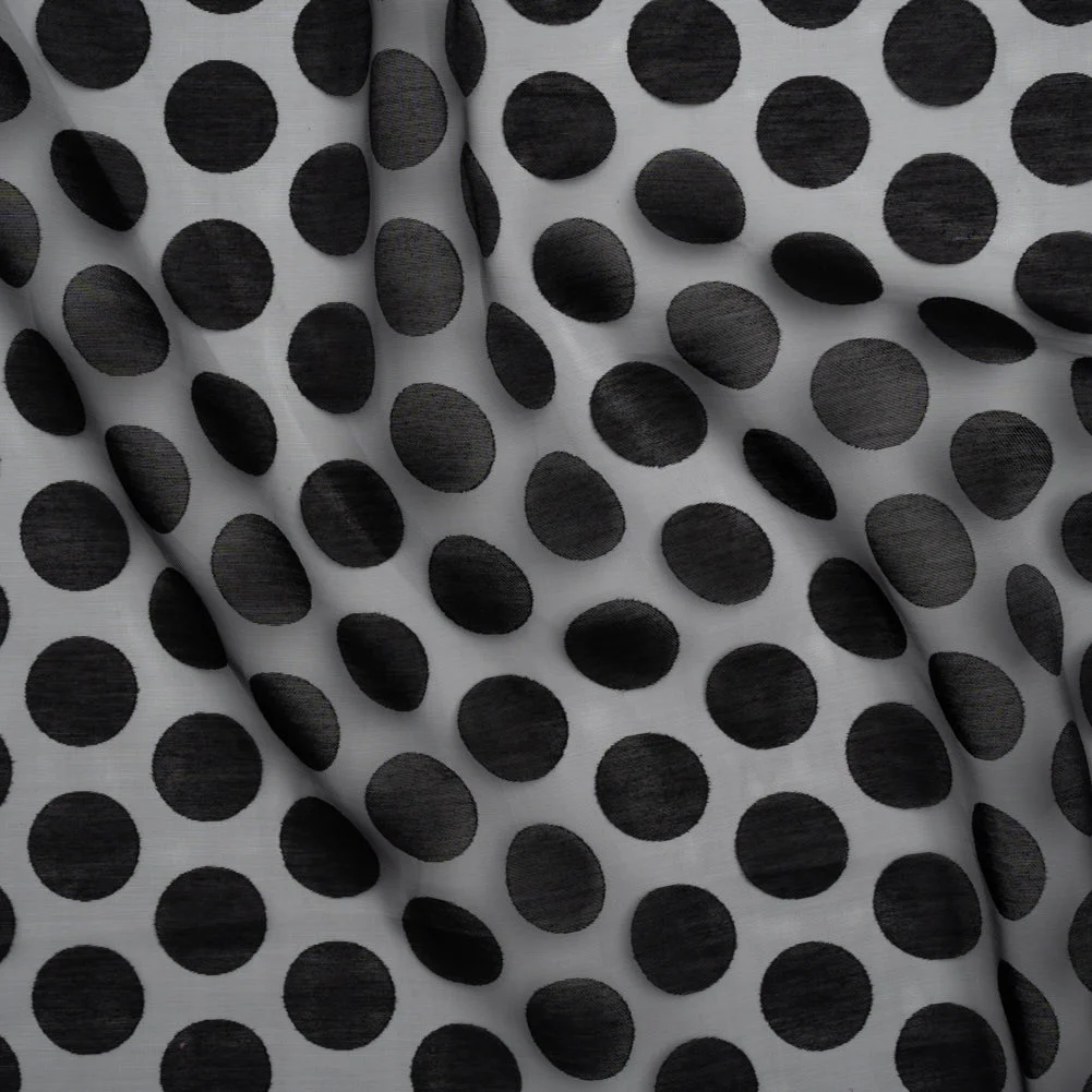 Burnout Organza - Black Polka Dots - Designer Deadstock