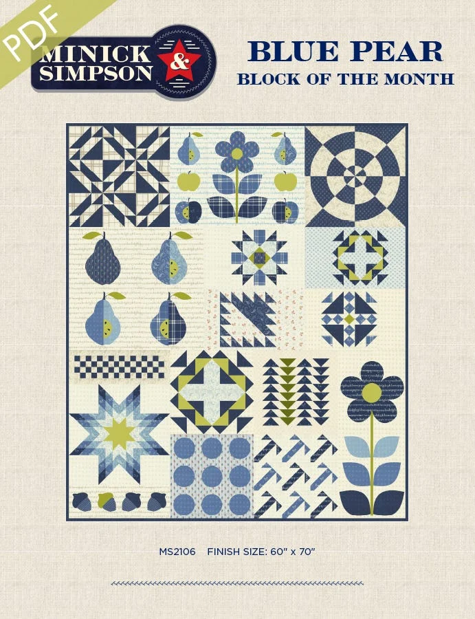 Blue Pear Block of the Month Downloadable PDF Quilt PatternMinick & Simpson