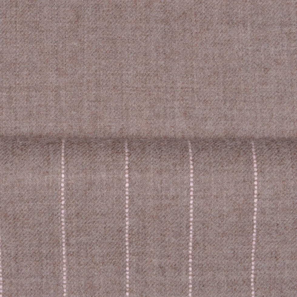 Oscar de la Renta Light Brown Striped Wool Double Cloth