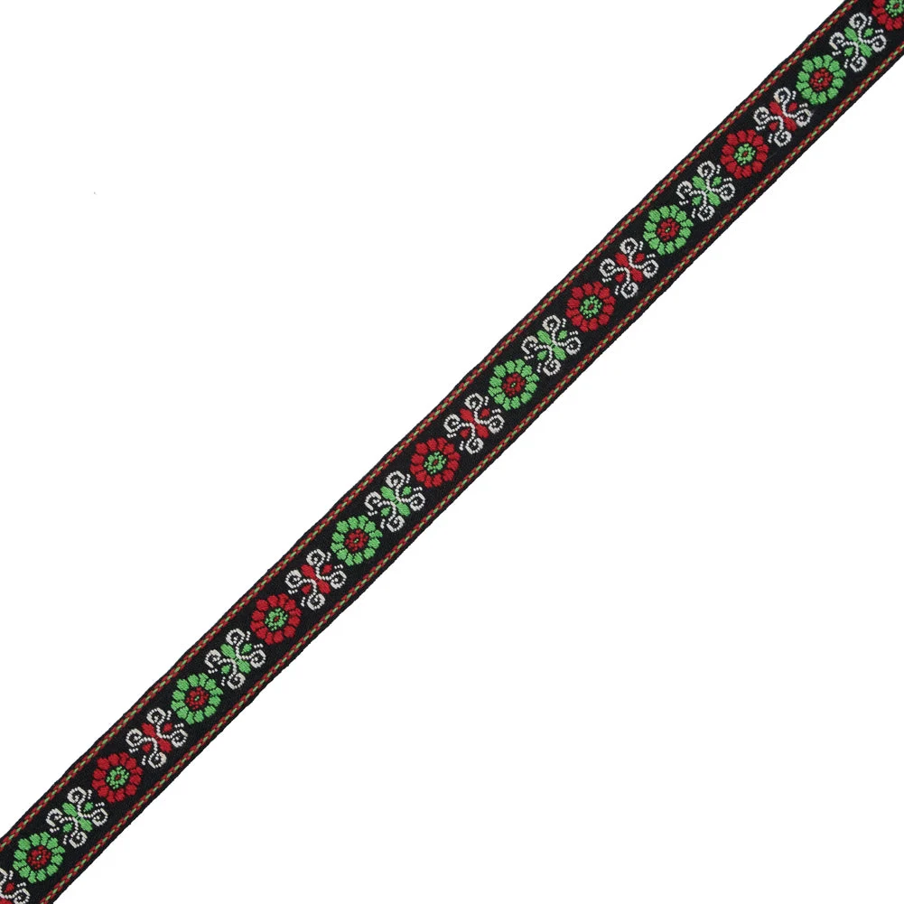 Red and Green Floral German Jacquard Ribbon - 0.75"