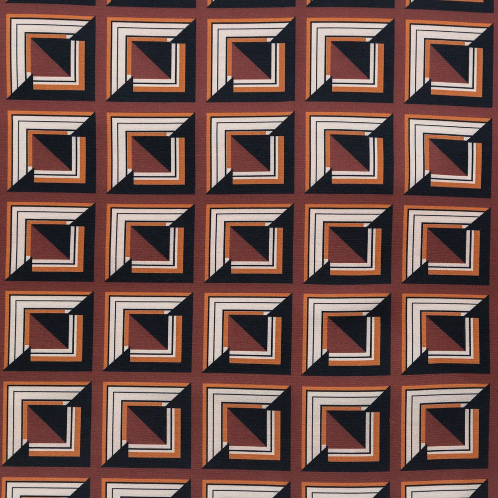 Stretch Polyester Crepe - Brown Geometric Squares - Corn Maze Print - Mood Exclusive Harvest Collection