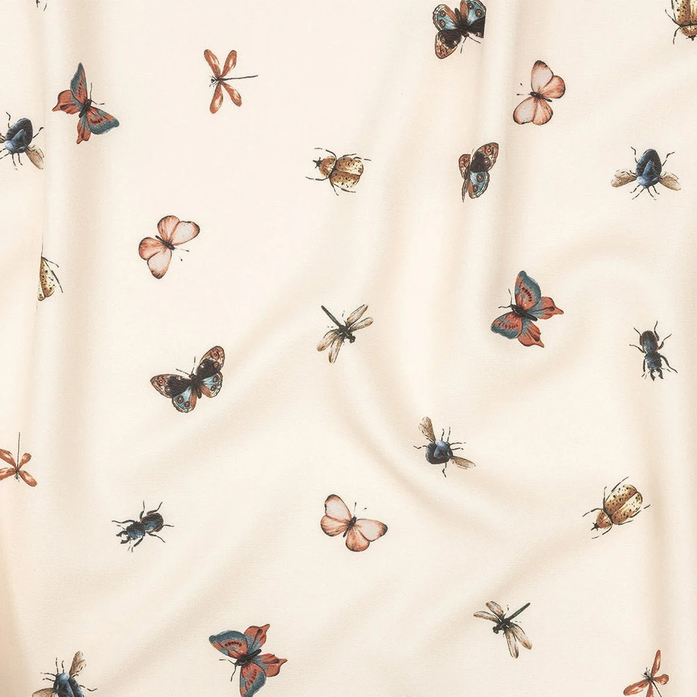 Stretch Polyester Crepe - Cream Insects - Butterfly Effect Print - Mood Exclusive Harvest Collection