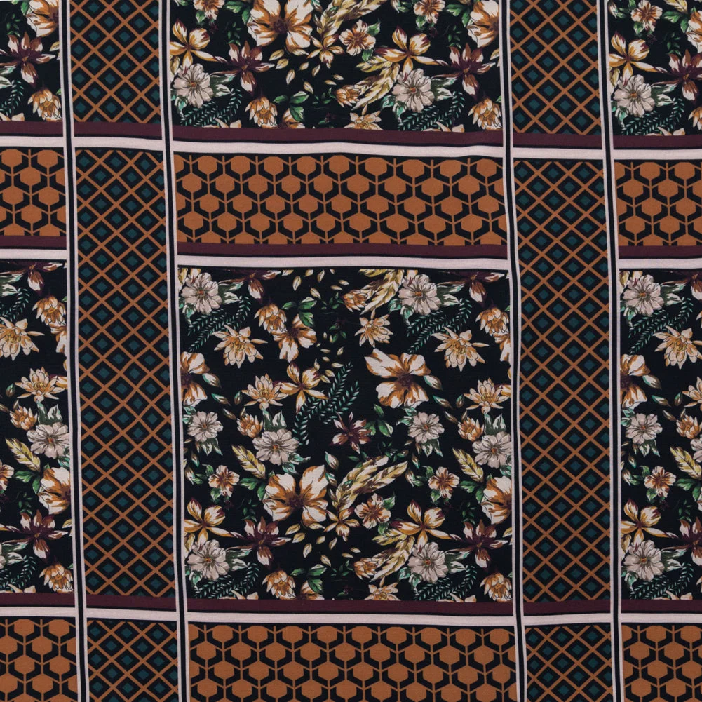 Stretch Polyester Crepe - Lattice Checks and Florals - Cidermaker's Window Print - Mood Exclusive Harvest Collection